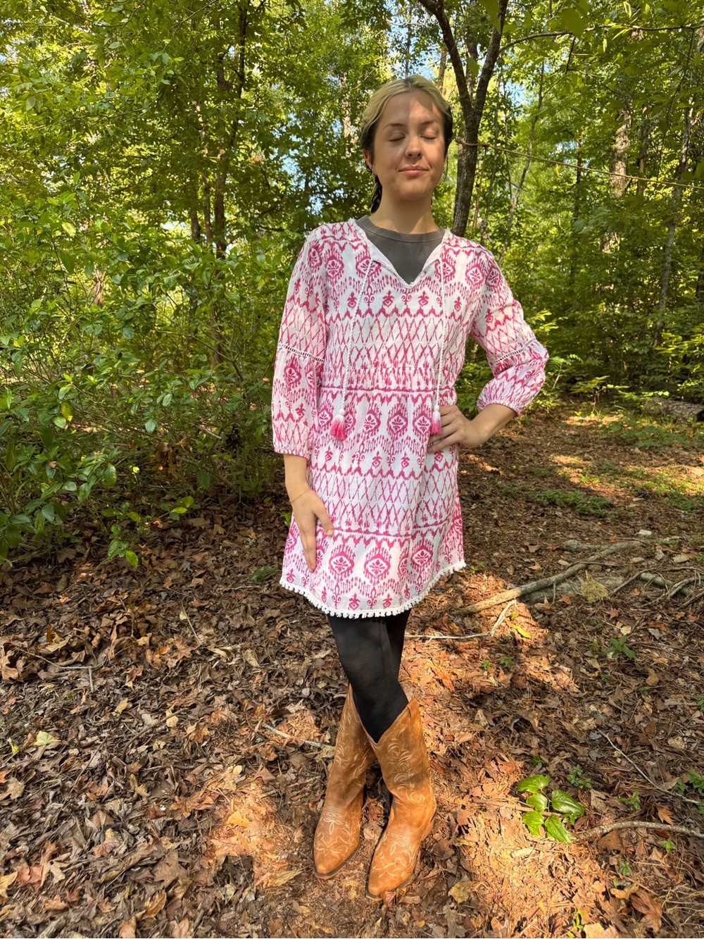 Tommy Bahama Pink & White Printed V-Neck Tunic